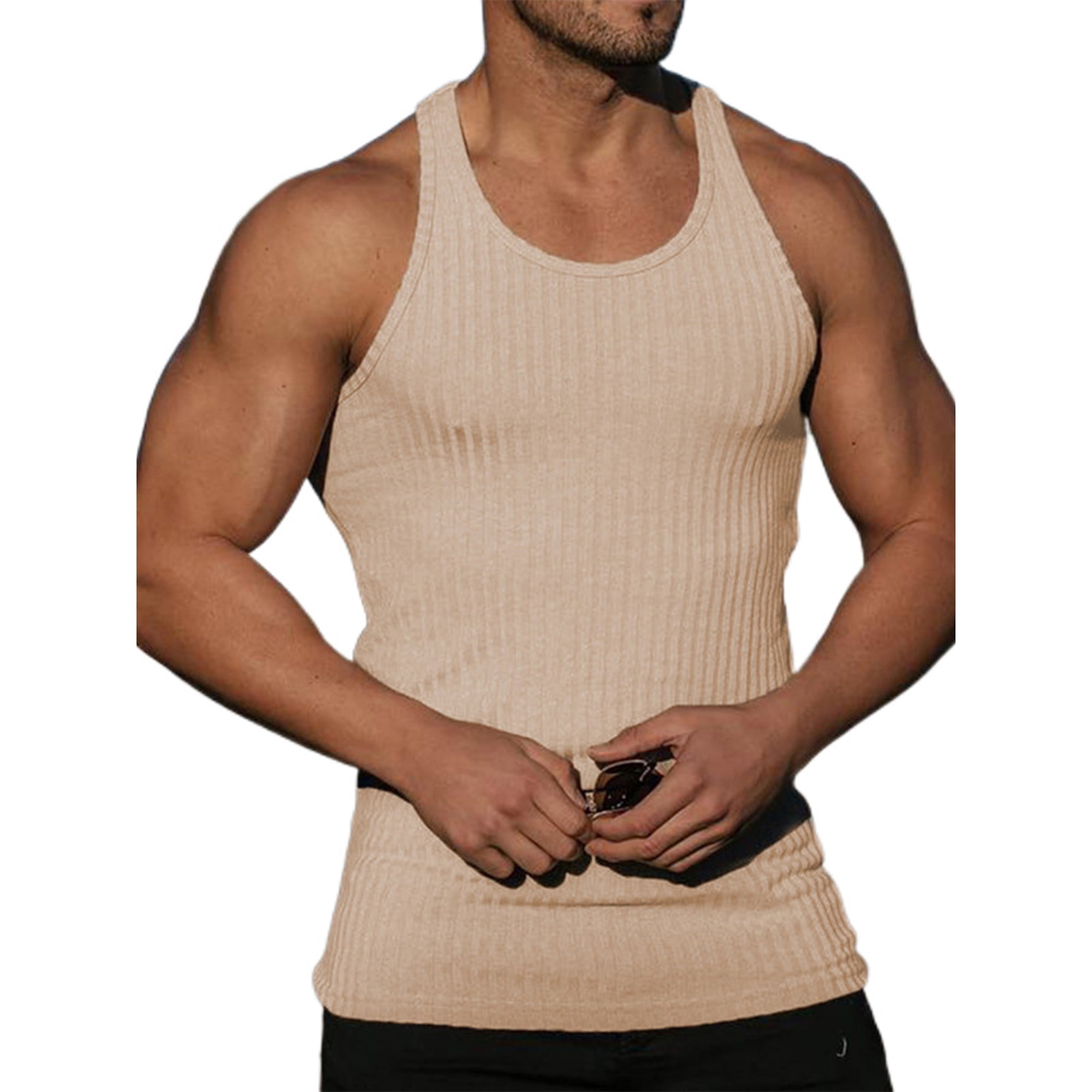 Men's Tank Top Vest Top Undershirt Sleeveless Shirt Plain Crew