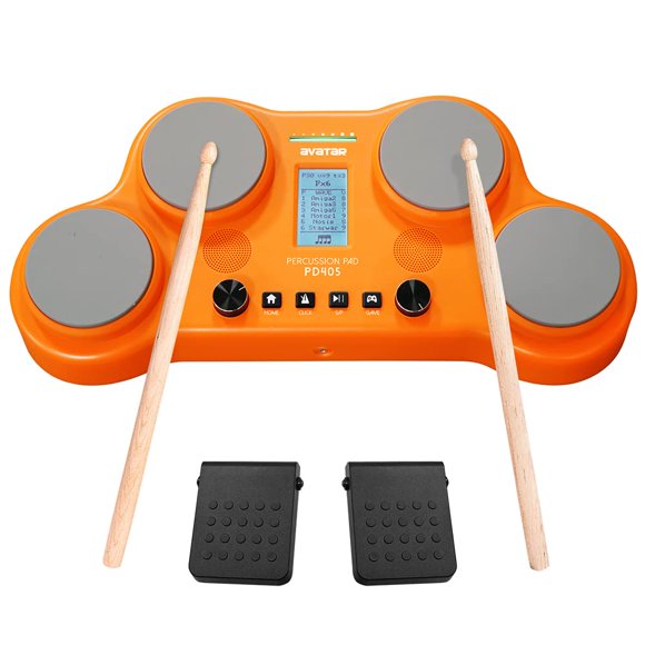 Batería eléctrica de mesa HXW PD405, con 163 sonidos de percusión, 4 pads de batería sensibles a la velocidad, 2 pedales y baquetas Regalo de Navidad