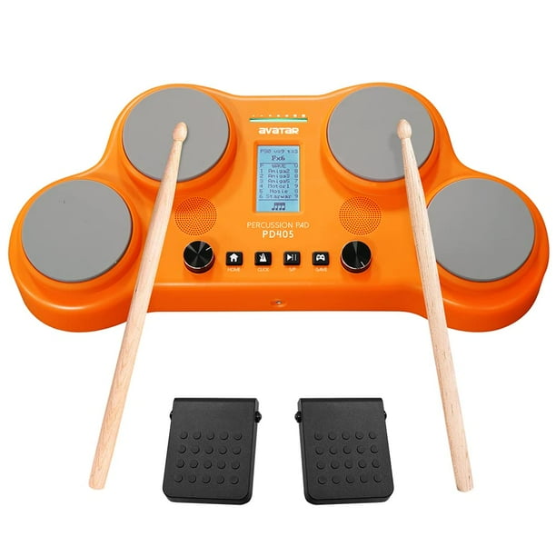 Batería eléctrica de mesa HXW PD405, con 163 sonidos de percusión, 4 pads de batería sensibles a la velocidad, 2 pedales y baquetas Regalo de Navidad