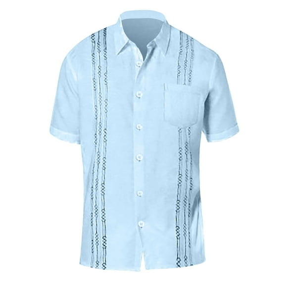 Siilsaa Mens Big and Tall Shirts Men's Cotton Short Sleeve Shirts, Breathable & Moisture Wicking with Odor Control(Light Blue,L)