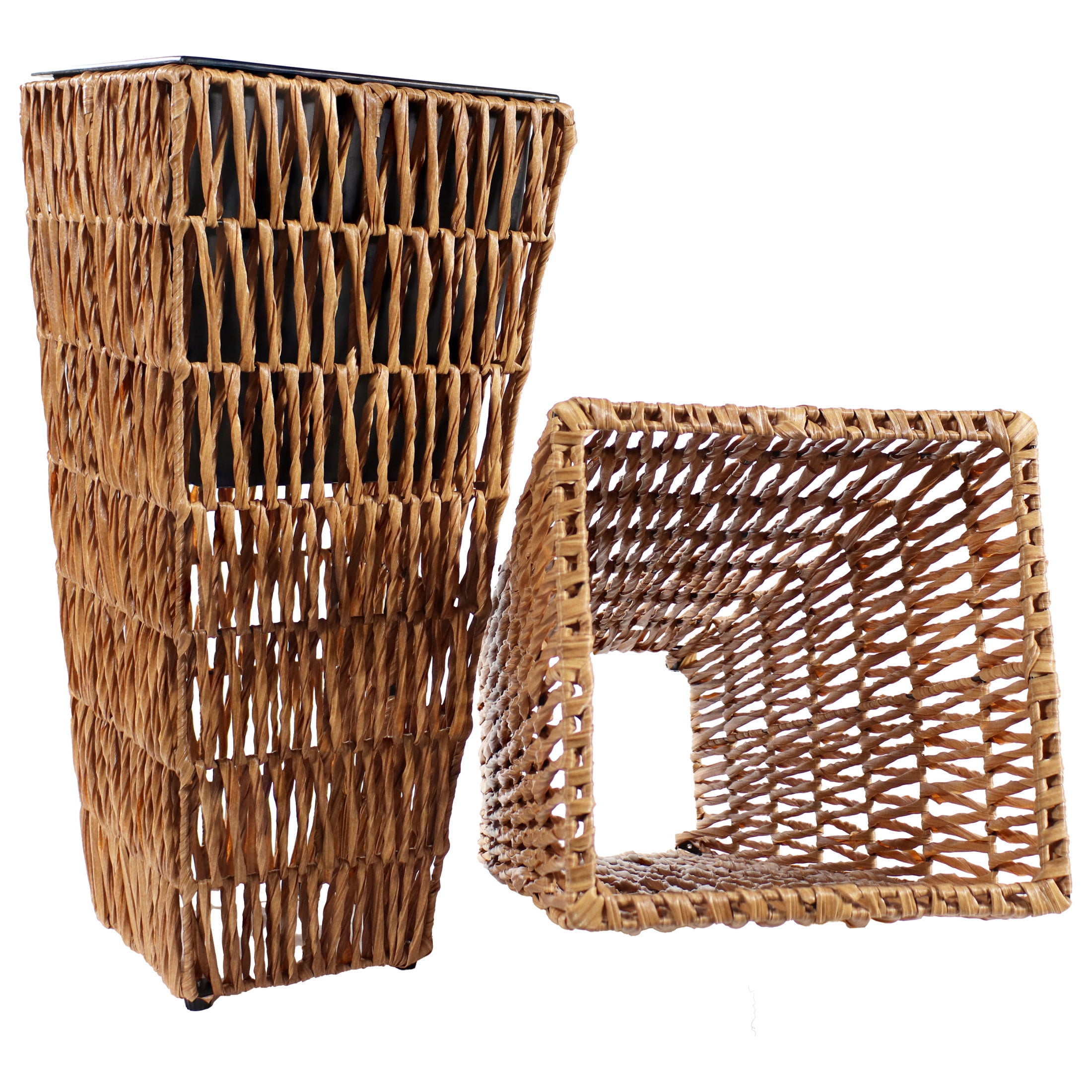 Sunnydaze Hyacinth 11" x 11" x 24" Square Barley Poly-Wicker Planter with Liner