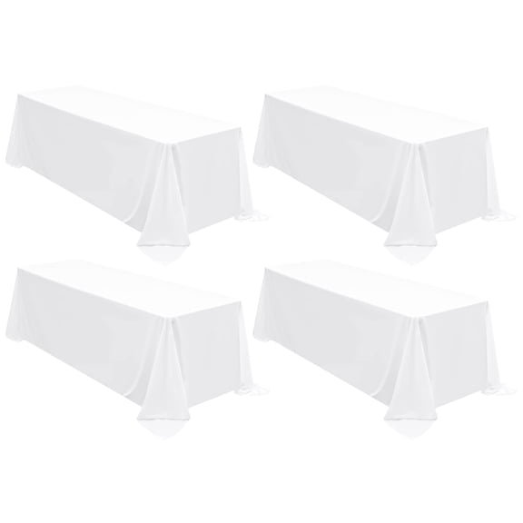 "4 Packs 90 x 132 Inch Tablecloth, White Polyester Table Cloth for 8ft Rectangle Tables, Stain and Wrinkle Resistant Washable Fabric Table Cover for Wedding Banquets Parties Buffet Dining Table"