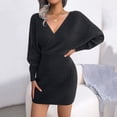 thumbnail image 2 of Sngxgn Women's Dress Deep V-Neck Long Sleeve Waist Tie Ruffle Mini Swing Skater Dresses(Black,S), 2 of 9