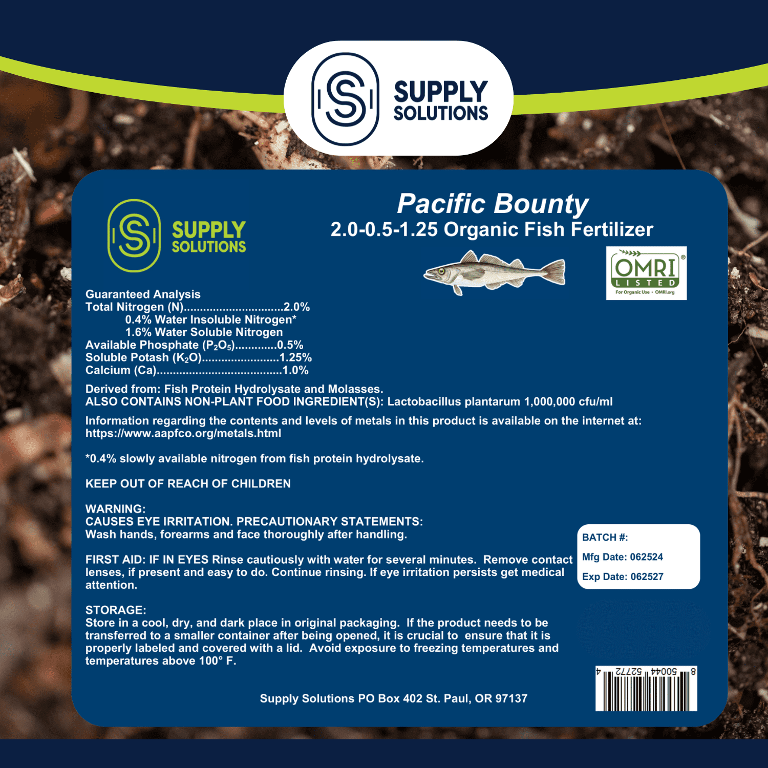 Supply Solutions OMRI Listed Fish Fertilizer for Plants - Organic Fertilizer for Fruits, Trees, Lawns, Shrubs, Flowers, Seeds - Non-GMO (32 Oz)