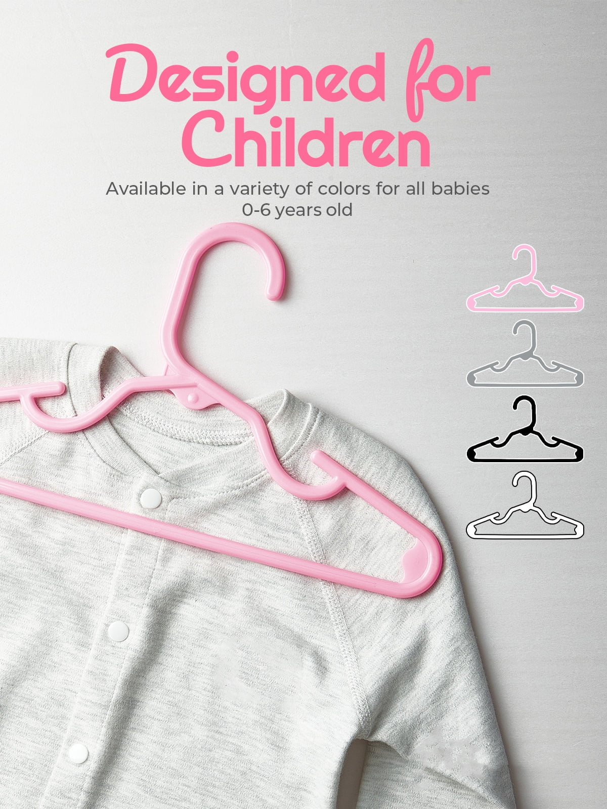 ACSTEP Baby Hangers 20 Pack, 11 Inch Kids Plastic Hangers, Non-Slip Baby Hangers for Closet, Baby Clothes Hangers for Pants Shirts Outfit Onesie, Pink