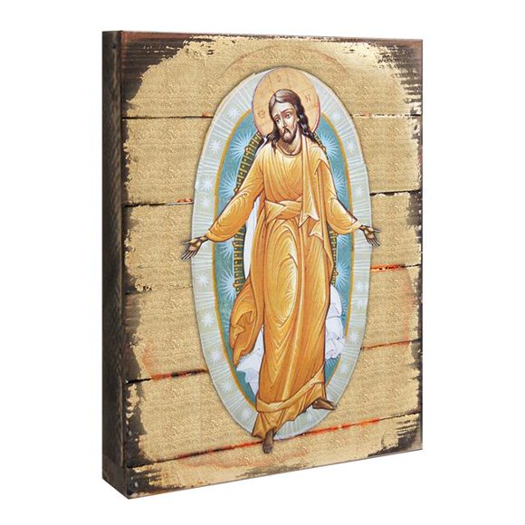 Resurrection, Icon Painting on Gold-Plated Wooden Block