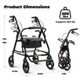 thumbnail image 6 of MaxKare Rollator Rolling Walker 8" Wheels with Seat & Padel for Seniors, Use as Transport Wheelchair or Walker, Removable Armrest & Backrest, Foldable, Adjustable Handles, 300Lbs, 6 of 11