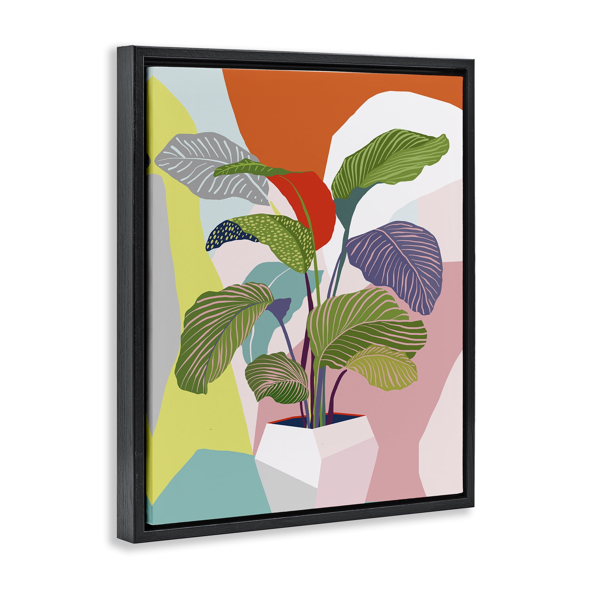 Stupell Industries Midcentury Bold Plant Plants & Flowers Painting Black Floater Framed Canvas Art Print Wall Art, 17 x 21