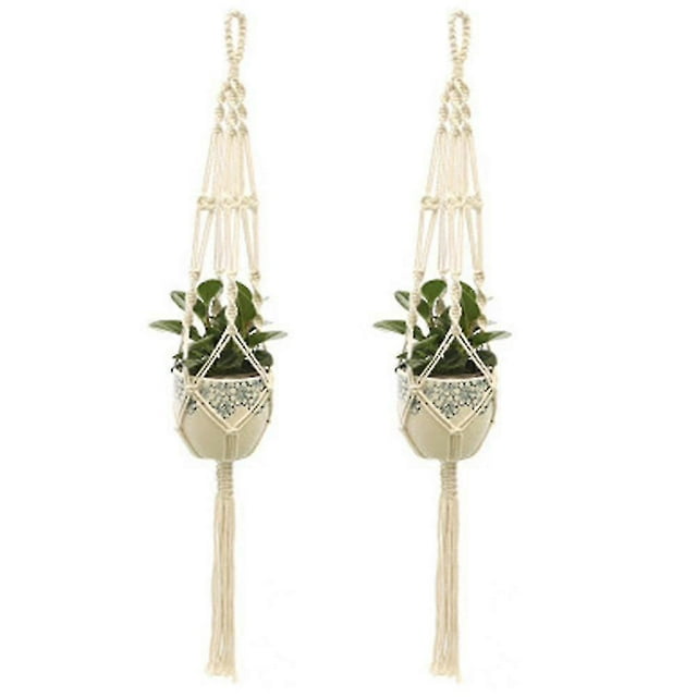 Macrame Plant Hanger Indoor, Set Of 2 Indoor Hanging Planter, Handmade Hanging Plant Holder - 40 Inch, 4 Legs