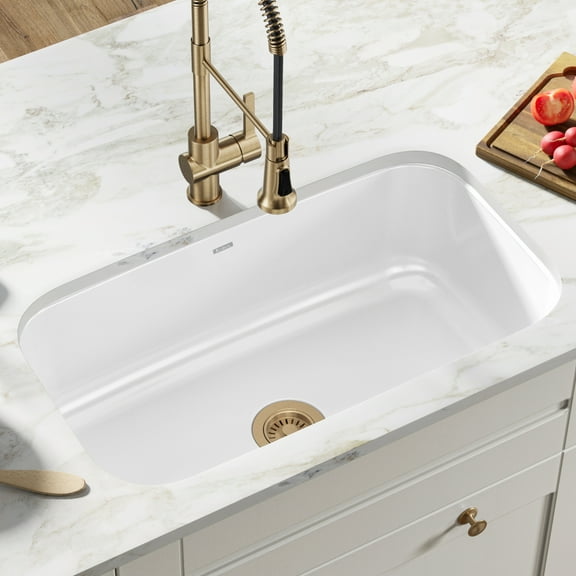 KRAUS Pintura 31 1/2-inch 16 Gauge Undermount Single Bowl Enameled Steel Kitchen Sink in White