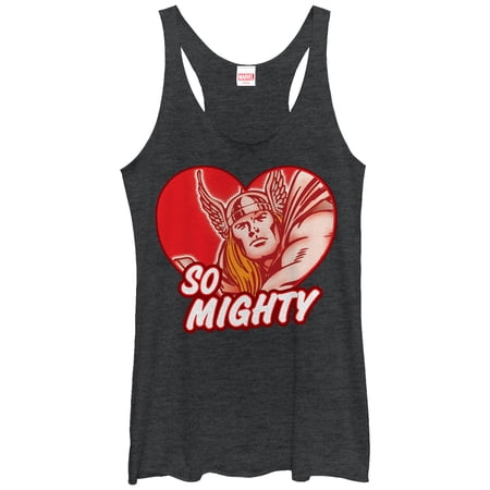 Women s Marvel Thor Be Mighty Heart Racerback Tank Top Black Heather Large