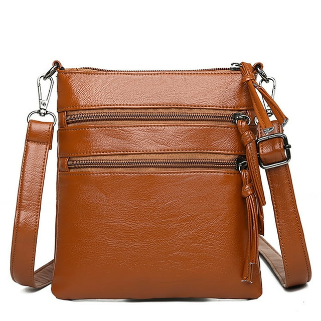 Bolsos cruzados para mujer, pequeños bolsos cruzados de cuero genuino para mujer, bolsos cruzados de hombro con múltiples bolsillos con cremallera