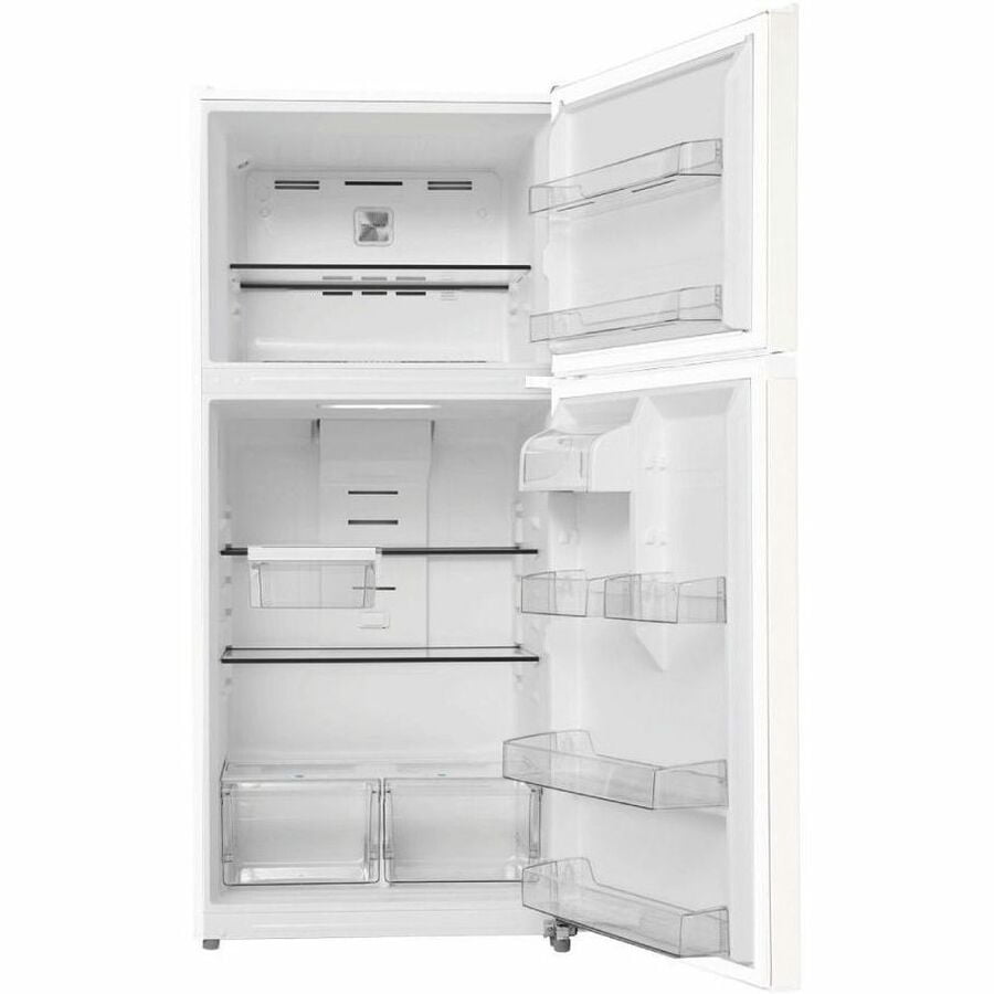 Midea MRT14D3BWW 14 Cf Top Mount Refrigerator Glass Shelves Ice Maker Ready Estar