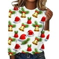 thumbnail image 2 of Qulqfy Womens Christmas Shirts Crew Neck Xmas Red Funny Cute Plus Size Jingle Bells Long Sleeve Blouses Family Christmas Shirts for Women, 2 of 5