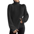 thumbnail image 1 of Gibobby Temperamento Suelto Top de Manga Larga Suéter de color liso para mujer Suéter de cuello de longitud media con mangas y abertura de cuello (Negro, XL), 1 of 5