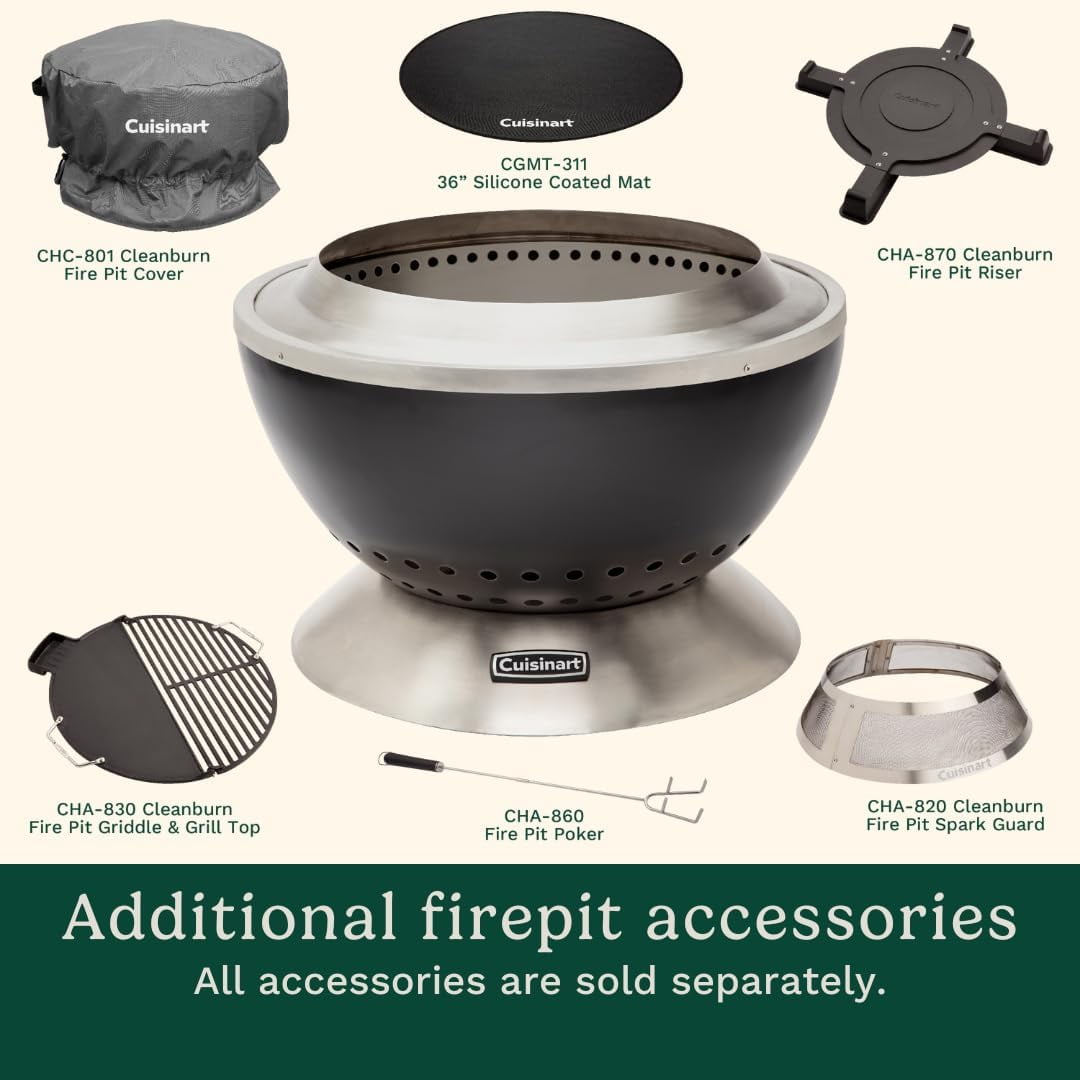 Cuisinart 24” Cleanburn Smokeless Fire Pit with Removable Base for Ash, Portable Outdoor Wood Burning Fireplace