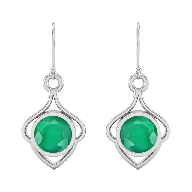 Boucles d'Oreilles de Fiançailles pour Femmes en Fil d'Argent Sterling 925 Émeraude Ronde 6mm