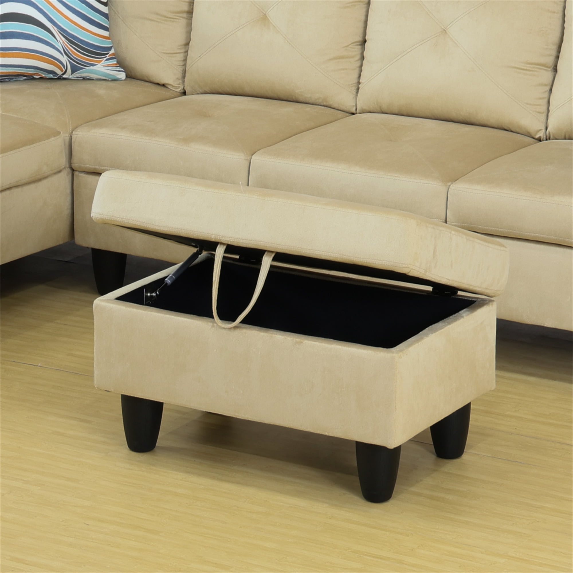Aukfa 29" Storage Ottoman Bench with Lift Top for Home Office, Flannel, Beige