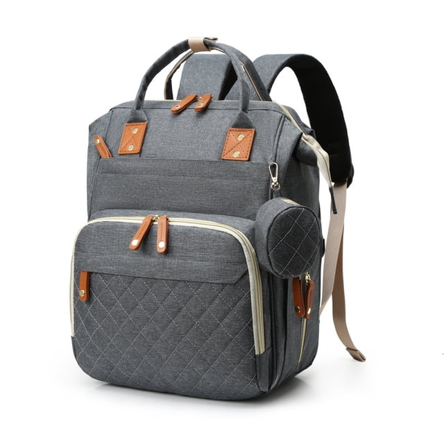 Mochila para pañales, mochila de viaje para bebés, niños y niñas, bolsa para pañales para papá, mamá, bolsillos aislados, bolsas de pañales portátiles grises para bebés con puerto de carga U