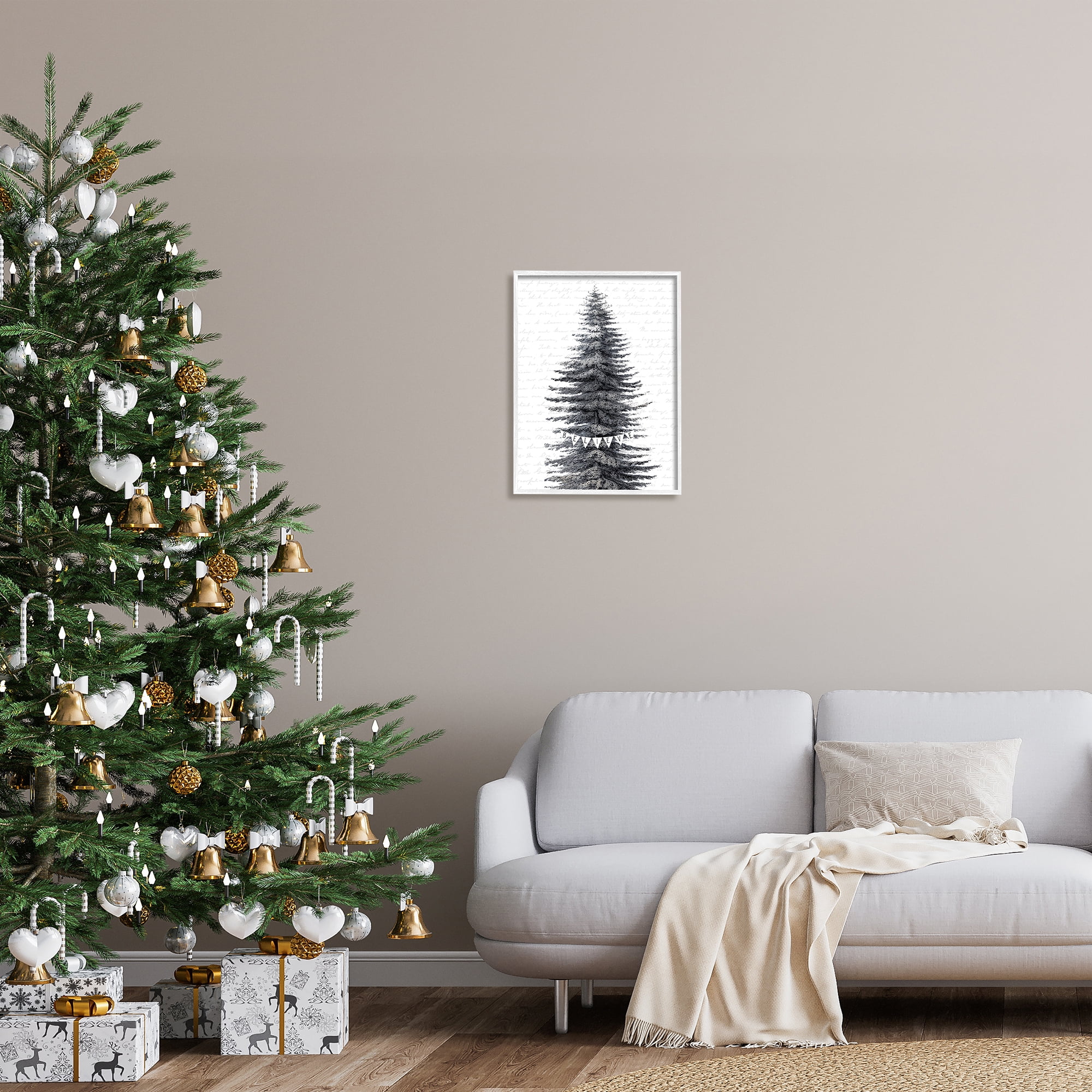 Stupell Industries Snow Covered Christmas Tree Believe Holiday Word Design Graphic Art Framed Art Print Wall Art, 16x20, By Lettered and Lined