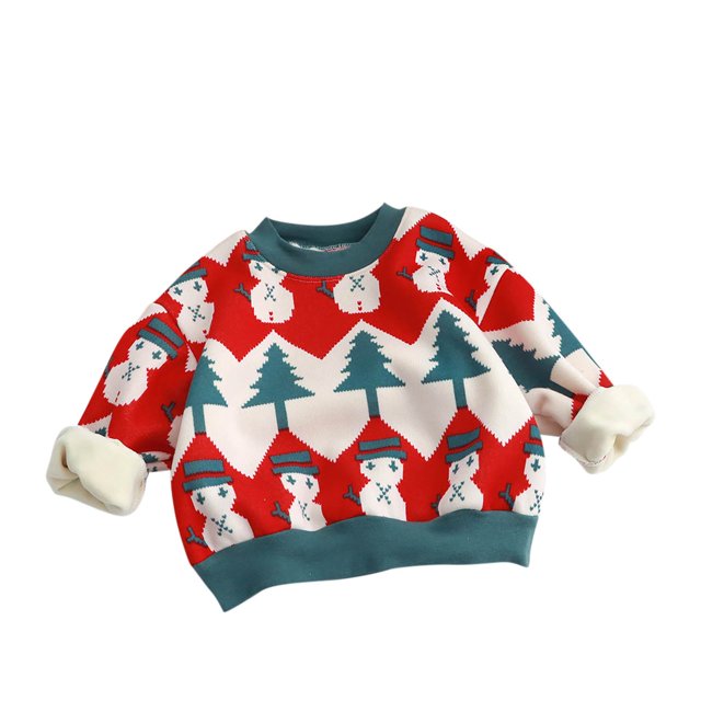 Pullovers Décontractés à Manches Longues et Col Rond en Polaire pour Filles et Garçons, Motif Chaud, Rouge