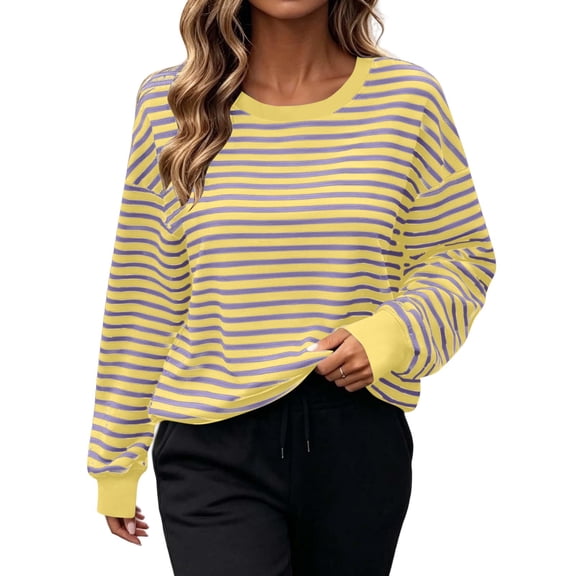BUIGTTKLOP Crewneck Sweatshirt for Women Long Sleeve Shirts Striped Pullover Tops Fashion Clothes 2026