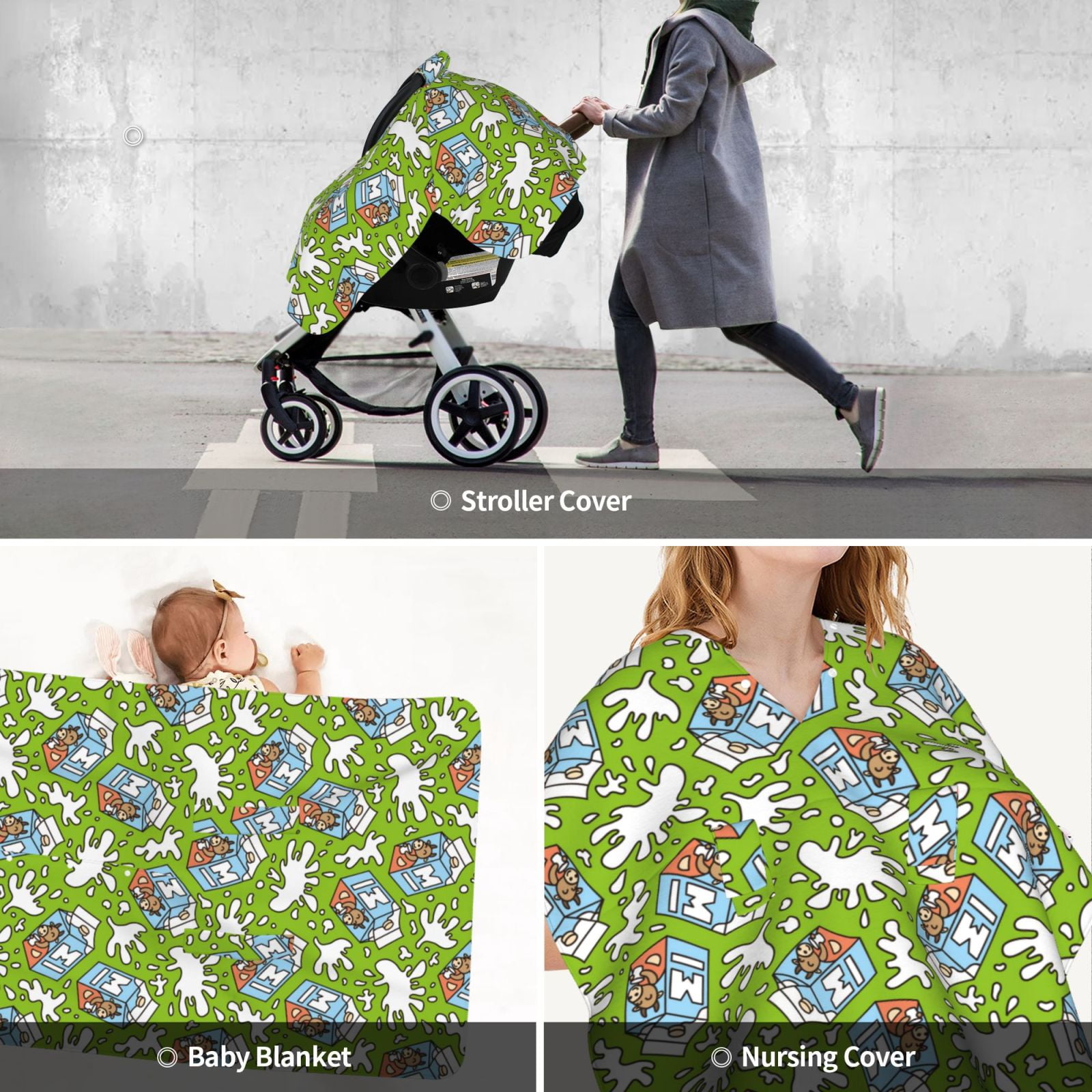 Car Seat Cover Baby - cartoon milk cow Breathable Infant Car Seat Cover for Baby Carseat, Lightweight Comfort Baby Essentials Must Haves Newborn Stuff for Girl Boy