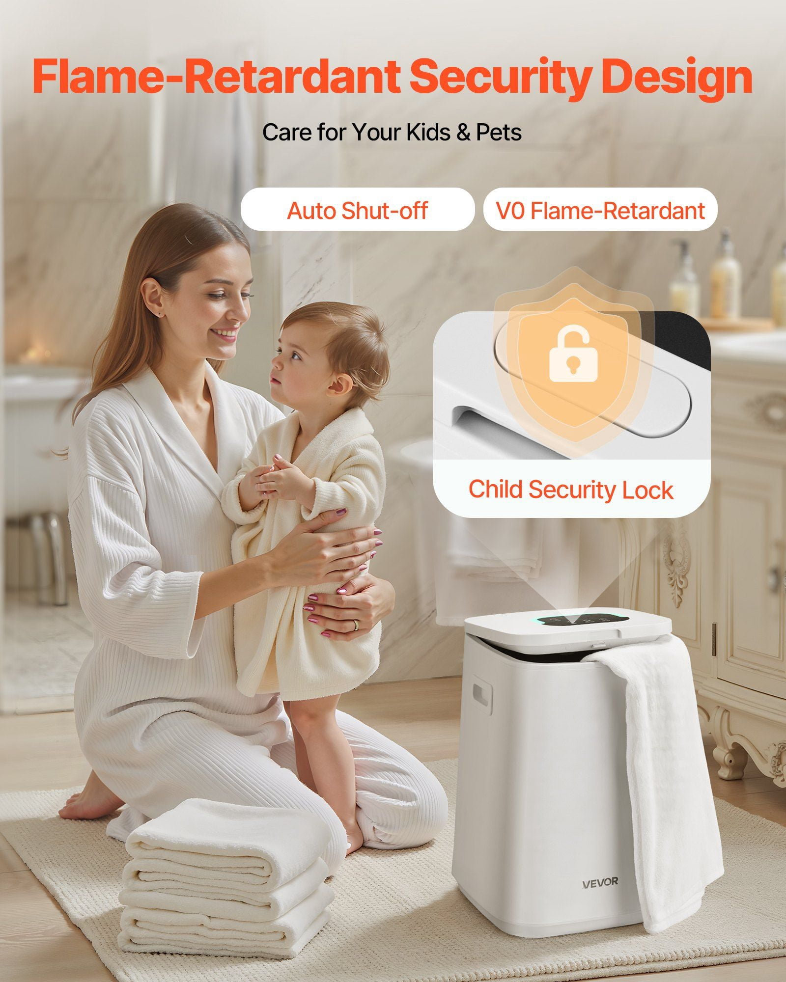 Heated Towel Warmer Bucket, 20L Electric Blanket & Towel Dryer with Digital Display, Adjustable Timer/Temp, Safety Lock, 4 Hooks for Bathroom, SPA, Bedroom, Kitchen, White