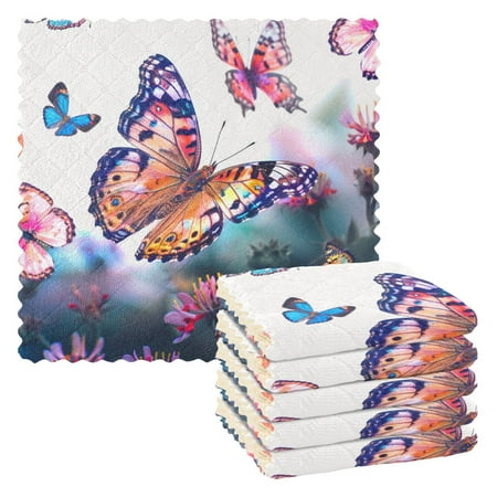 

Ryvnso Butterfly Flying in Flower Kitchen Towels Dish Clothes for Drying Dishes Cleaning Absorbent Set of 6