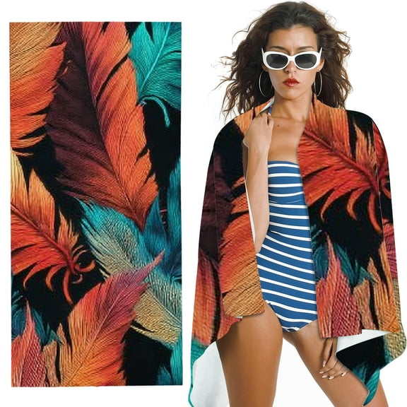 RKSupls Colorful Feather Pattern Microfiber Beach Towel, Extra Large Quick Dry Lightweight Absorbent Towel for Travel Swimming Camping, Soft Super Absorbent- 30x60 in