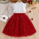 thumbnail image 4 of Vestido de Fiesta de Niñas Bordado de Manga Volante Vestido de Malla Parchada, Traje de Vacaciones Casual con Cinturón para Niños, 4 of 9
