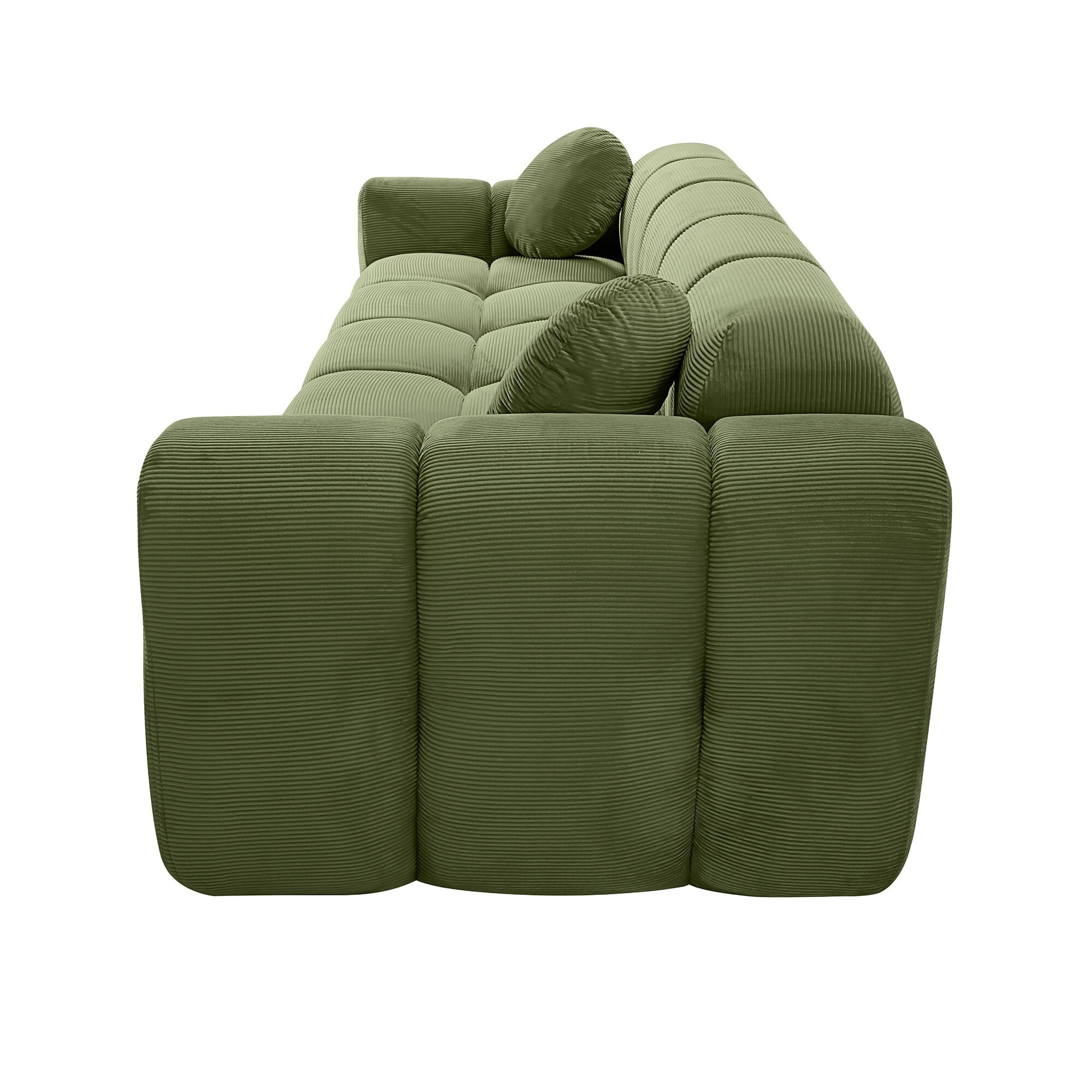 AENKYO 98" Corduroy Cloud Puff Sofa, Modern 4-Seater Bubble Block Couch, No Assembly, Sage Green