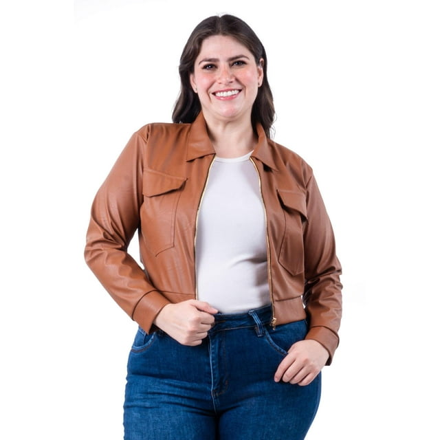 Chamarra corta de vinipiel Roman Fashion /Tallas Extras, 18048 (Chedron) cafe 36
