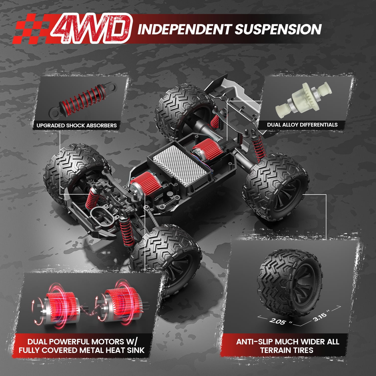 JoyStone RC Cars High Speed Remote Control Truck, 1:16 Scale 30+MPH RC Vehicle with LED Lights, 4WD All Terrain Offroad Truck with 2 Batteries, Gifts for Kids Adults