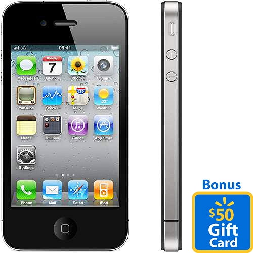 Buy Apple Iphone 4 16gb And Receive A Bonus 50 Gift Card With Upgrade Or New 2 Yr Contract Walmart Com Walmart Com