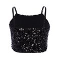 thumbnail image 2 of Doomiva Kids Girls Sequins Spaghetti Straps Crop Tank Top Sleeveless Camisole Modern Jazz Hip Hop Performance Vest Shirt A Black 150, 2 of 7