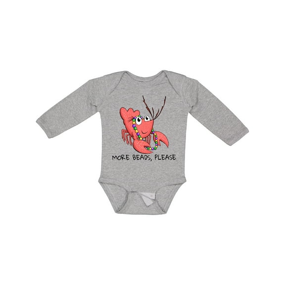 Inktastic More Beads, Please Cute Mardi Gras Crawfish Boys or Girls Long Sleeve Baby Bodysuit