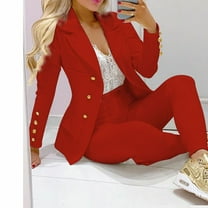 Meichang 2 Piece Outfit for Women Solid Long Sleeve Single Breasted Blazer And High Waist Pants Formal Work Business Suit Sets