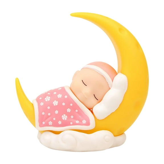 Gqtwoy Sleeping Baby Cake Topper Moon Baby Figurine Cake Topper Car Dashboard Ornaments DIY Crafts Mini Baby Figurine Baby Shower Birthday Party Decoration for Nursery Room