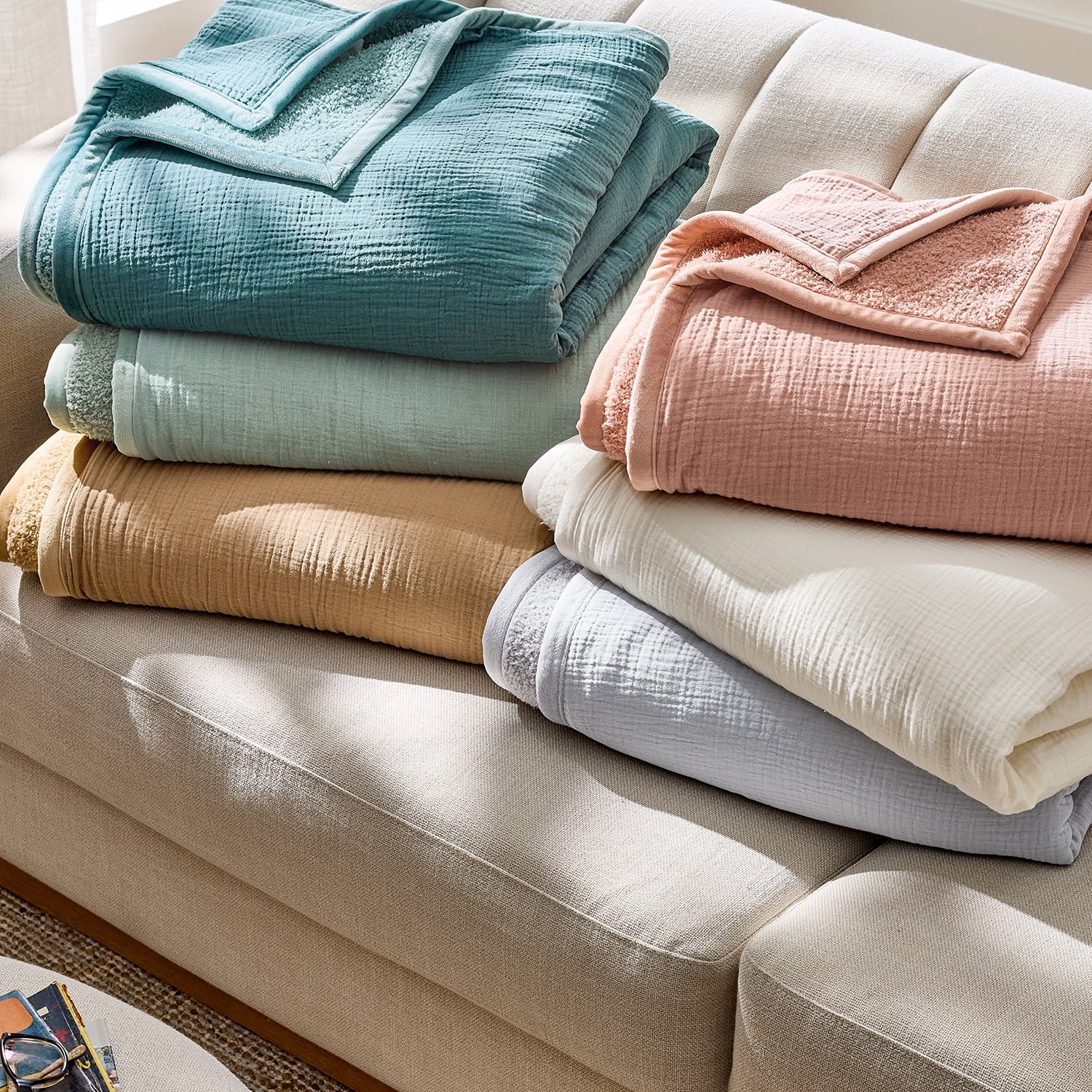 Better Homes & Gardens Gauze Reverse to Cozy Knit Super Soft Throw Blanket, Oversized, Antique Blush