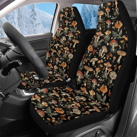 Garronmavis Mushroom Plush Car Seat Covers Full Set of 2 Vehicle Bucket Seat Covers High Back Stretchy Front Seats Covers for Women Car Decor Accessories