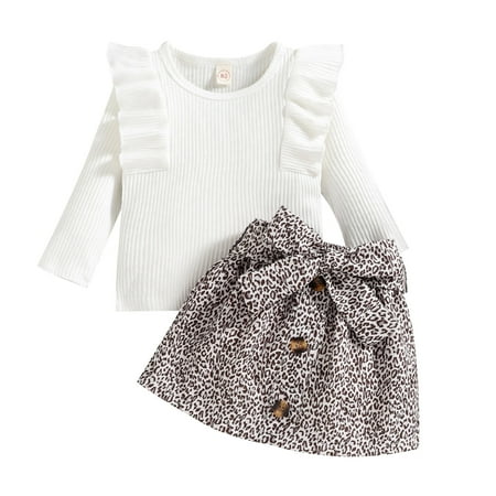 

Qufokar Baby Girl Clothes 0 3 Months 8 Girl Outfits Toddler Girls Ruffles Long Sleeve Ribbed T Shirt Tops Leopard Prints Skirt Outfits