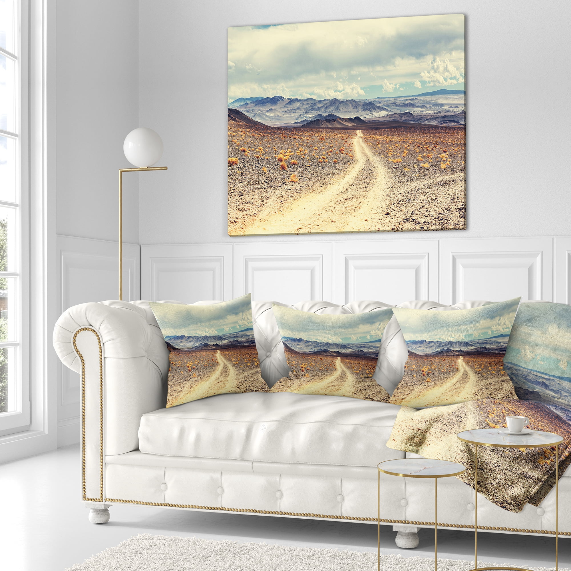Designart Dry Grass and Mountains in Argentina - Landscape Printed Throw Pillow - 18x18