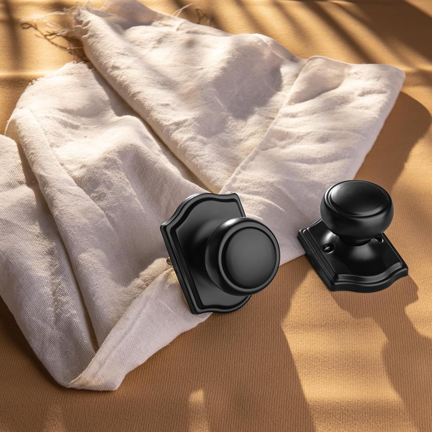 6 Pack Matte Black Door Knobs with Camelot Trim,Interior Door Knob with Lock,Coastal Door knob for Hall & Closet