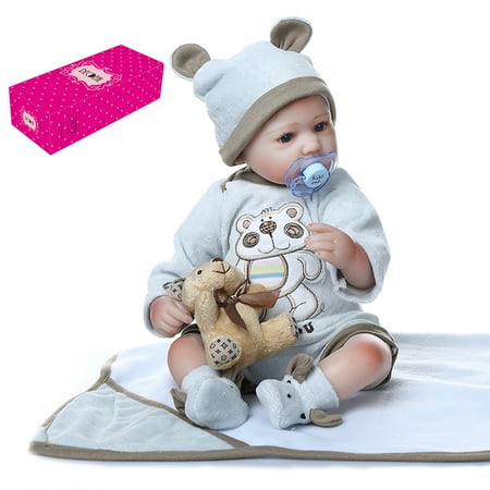 

Decdeal 16inch 40cm Baby Doll Twins Baby in Blanket Lifelike Dolls Blue Eyes Silicone Vinyl & Cotton Body Cute Gifts Lovely Blue Outfit