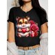 thumbnail image 1 of 1pc Women'S Valentine'S Day Hamster Print T-Shirt, Polyester Knit Fabric, Casual Crew Neck Short Sleeve Top with Floral & Gift Design, All-Season Wear Tee For Adult, Men, Women, Teen, Teenager, Adole, 1 of 5