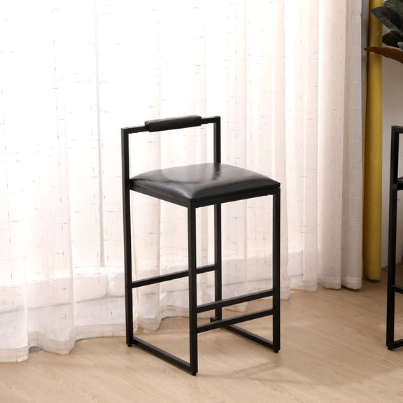 Gearwell Upholstered Bar Stools, Set of 2 Black PU Leather Counter Chairs with Backrests and Footrests for Kitchen Island, Home Bar, Dining Room, and Breakfast Nook