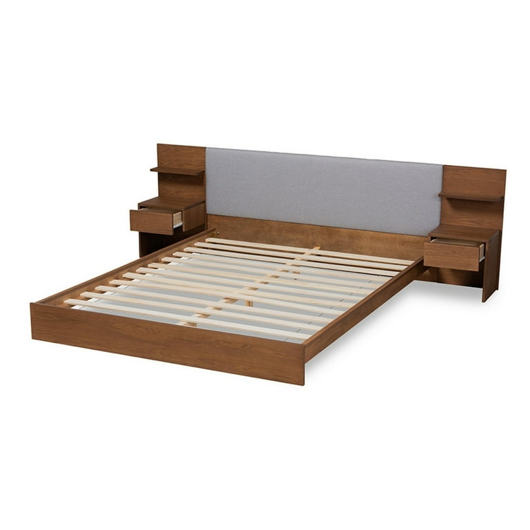 Baxton Studio Sami Modern and Contemporary Light Grey Fabric Upholstered and Walnut Brown Finished Wood Queen Size Platform Storage Bed with Built-In Nightstands Baxton Studio Sami Modern and Contemporary Light Grey Fabric Upholstered and Walnut Brown Finished Wood Queen Size Platform Storage Bed with Built-In Nightstands