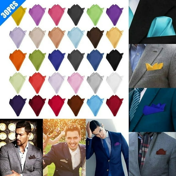 30Pcs Pocket Squares for Men, Mixed Solid Colored Neckerchief Head Wraps Scarf Hankies, Soft Colored Pocket Square for Party Wedding, Parties, Business Meeting, Multi-color