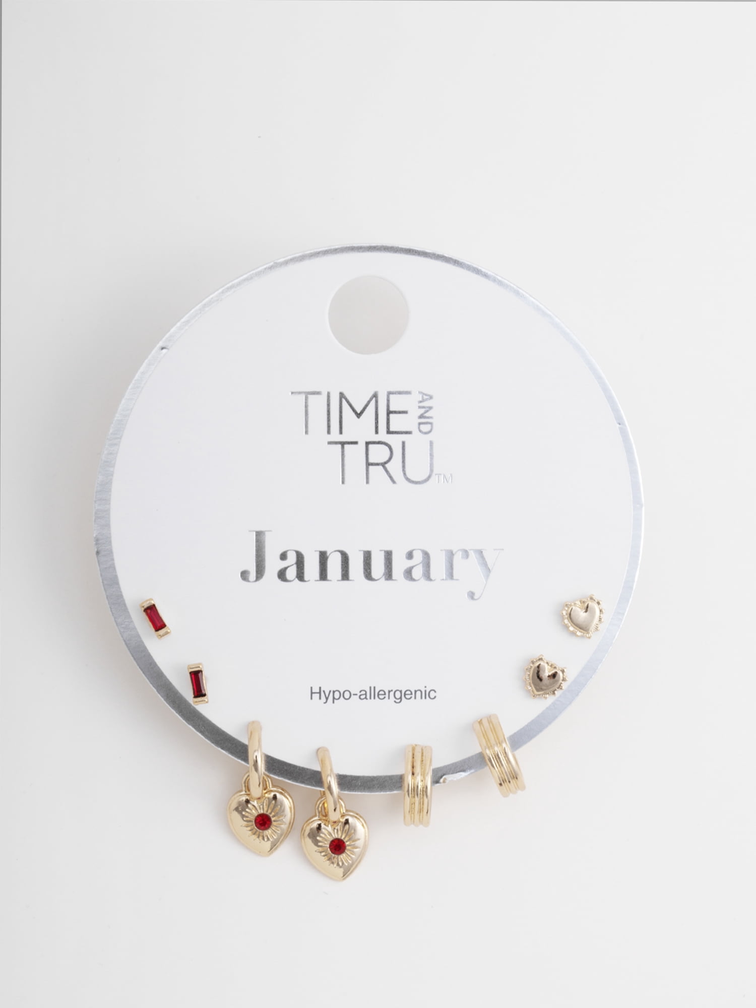 Time and Tru Women's Goldtone Birthstone Earring Set, 4 Pairs, January